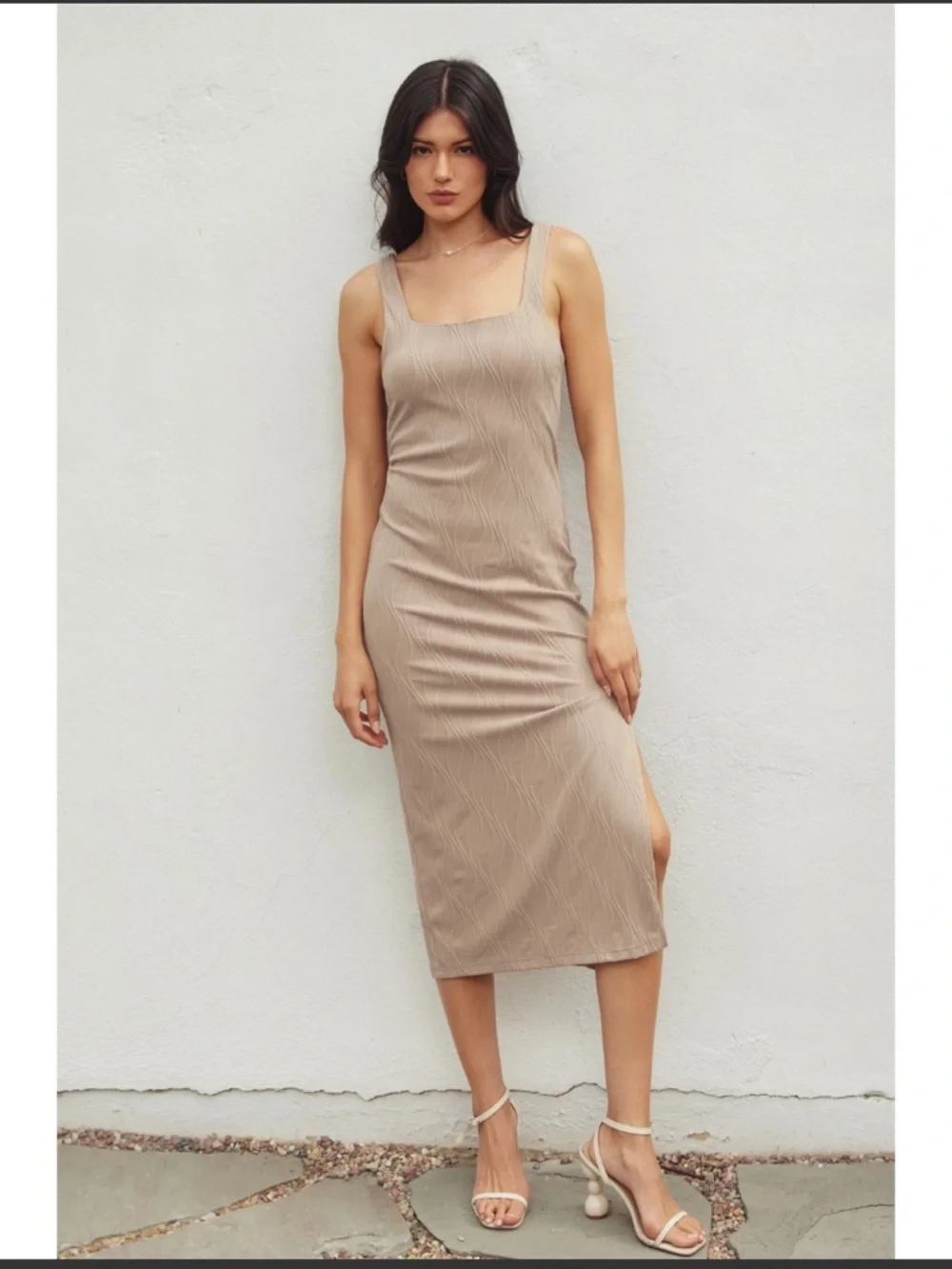 Texture Knit Square-Neck Midi Dress | Size Small - Picture 1 of 10